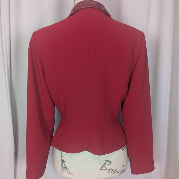90s Vintage Donna Morgan Zip Blazer Red with Animal Print Size 10 P - Picture 12 of 13